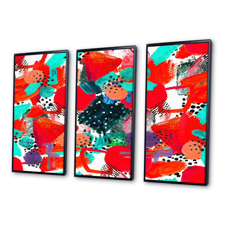 Winston Porter Red And Turquoise Brush Patterns Framed On Canvas 3